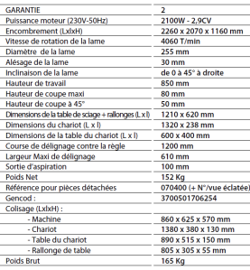 SCIE SUR TABLE D.255 AVEC CHARIOT RAS DE LAME SST256