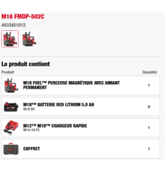 M18 FMDP-502C - Perceuse Magnétique FUEL 18V, 5,0 Ah, 2 Vitesses, Profondeur max 50mm