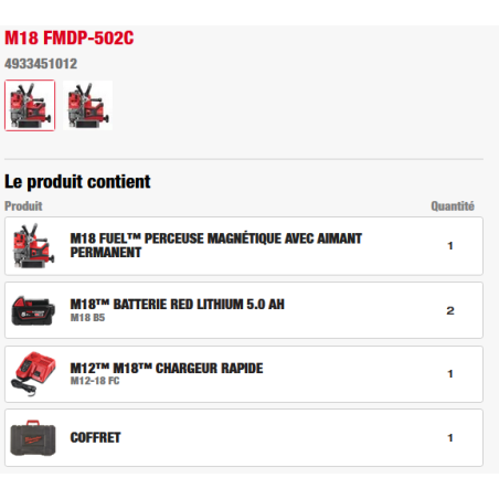 M18 FMDP-502C - Perceuse Magnétique FUEL 18V, 5,0 Ah, 2 Vitesses, Profondeur max 50mm