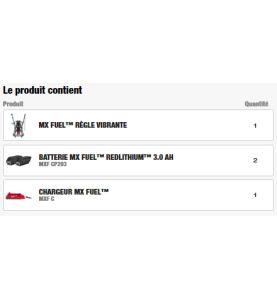 MXF PSCKIT-302 - MX FUEL™ Règle vibrante, 2 batteries 3Ah, profil 3m