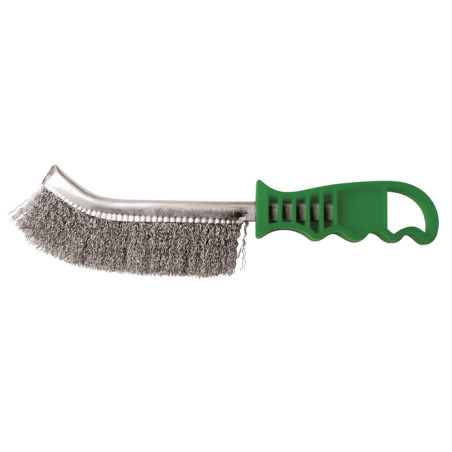 Vente de BROSSE MANUELLE DEMI-LUNE 265x140x25 FIL 0.30 INOX ondulé Leman, numéro 9391 / mn_740.236 à 6,24 €HT soit 7,49 €TTC. 