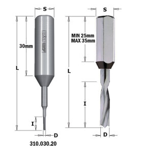 Vente de Mèches pour perceuses multi-broches - 310X - D : 4 - l : 20 - L : 57.5 - S : 10x25 - Rotation : GAUCHE CMT, numéro 2061