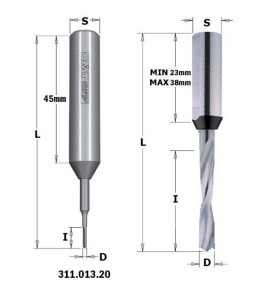 Vente de Mèches pour perceuses multi-broches - 311X - D : 6.35 (1/4") - l : 30 - L : 70 - S : 10x30 - Rotation : DROITE CMT, num