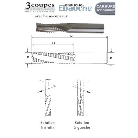 MECHE HM MASSIF DIAM 20X52X100  Z3 EBAUCHE DROITE POSITIVE