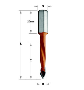 Vente de Mèches pour perceuses multi-broches pour trous débouchants - D : 7 - l : 43 - L : 70 - S : 8x20 - Rotation : GAUCHE CMT