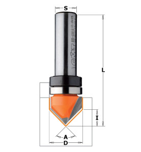 Vente de Fraises à rainurer en V (90°) - D : 12.7 - l : 12.7 - L : 44.5 - A : 90° - S : 6.35 - Rotation : DROITE CMT, numéro 308