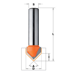 Vente de Fraises à rainurer en V (90°) - D : 19 - l : 16 - A : 90° - L : 63.5 - S : 12 - Rotation : DROITE CMT, numéro 3369 / cm