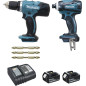 Ensemble de 2 machines 18 V Li-Ion 3 Ah ( kit d'accessoires) (DDF453 + DTD146) MAKITA DLX2022SJ3