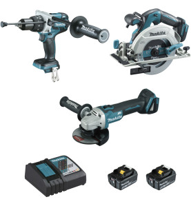 Ensemble de 3 machines 18 V Li-Ion 5 Ah  (DHP481 + DGA506 + DHS680) Makita ref DLX3095PTJ