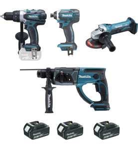 Ensemble de 4 machines 18 V Li-Ion 4 Ah  (DDF458 + DTD152 + DHR202 + DGA452) Makita ref DLX4054MX1