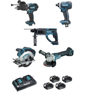 Ensemble de 5 machines 18 V Li-Ion 5 Ah  (DHP458 + DTD152 + DGA504 + DHR202 + DSS610) Makita ref DLX5039PTJ