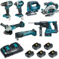 Ensemble de 7 machines  (DDF484 + DTD154 + DGA506 + DHS680 + DHR243 + DTM51 + DJV182) MAKITA DLX7014PTJ