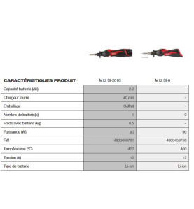 M12 SI-201C - Fer à souder 12V, 400°C, 2,0 Ah