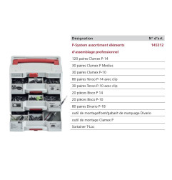 P-System assortiment éléments 145323 d'assemblage professionnel (Clamex P14/Flexus/P10 - Tenso P10/P14 - Divario -Bisco P14/P10)