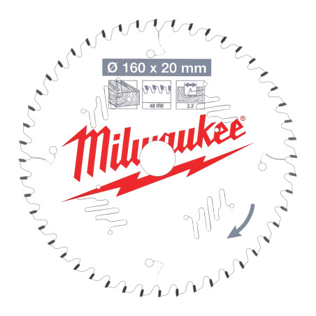 Vente de LAME SCIE CIRCULAIRE BOIS 160X20X2,2/48 ALTERNEE Milwaukee, numéro 72122 / mlwk_4932471291 à 53,33 €HT soit 63,99 €TTC.