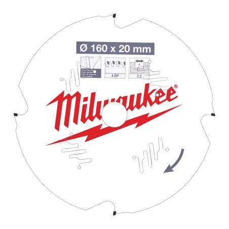 Vente de LAME SCIE CIRCULAIRE FIBRE CIMENT 160X20X2,2/4 DIAMANT Milwaukee, numéro 72124 / mlwk_4932471293 à 120,41 €HT soit 144,