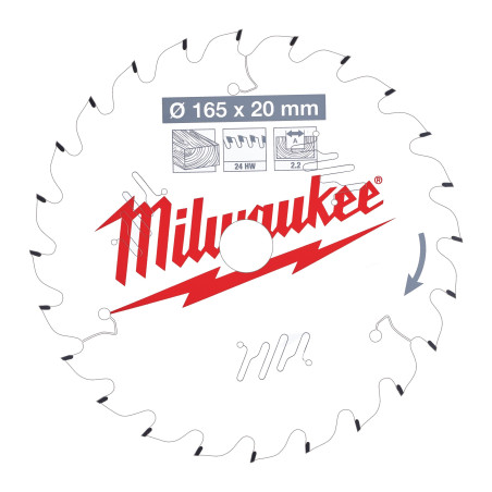 Vente de LAME SCIE CIRCULAIRE BOIS 165X20X2,2/24 ALTERNEE Milwaukee, numéro 72125 / mlwk_4932471294 à 29,16 €HT soit 34,99 €TTC.