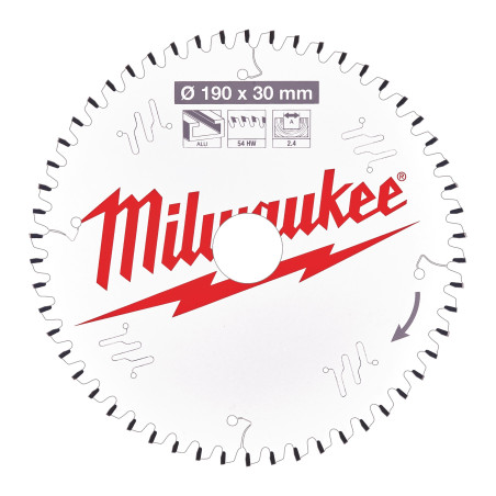 Vente de LAME SCIE CIRCULAIRE ALU 190X30X2,4/54 PLATE NEG Milwaukee, numéro 72136 / mlwk_4932471303 à 67,08 €HT soit 80,49 €TTC.