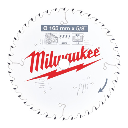 Vente de LAME SCIE CIRCULAIRE BOIS 165X15,87X1,6X40 ALTERNEE Milwaukee, numéro 72145 / mlwk_4932471312 à 29,16 €HT soit 34,99 €T