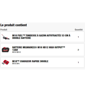 M18 F2LM53-122 - Tondeuse à Gazon FUEL 18V, fonctionne avec deux batteries