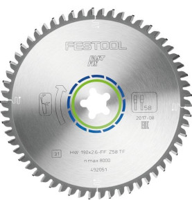 Lame de scie circulaire HW 190x2,6 FF TF58 ALUMINIUM/PLASTICS Festool